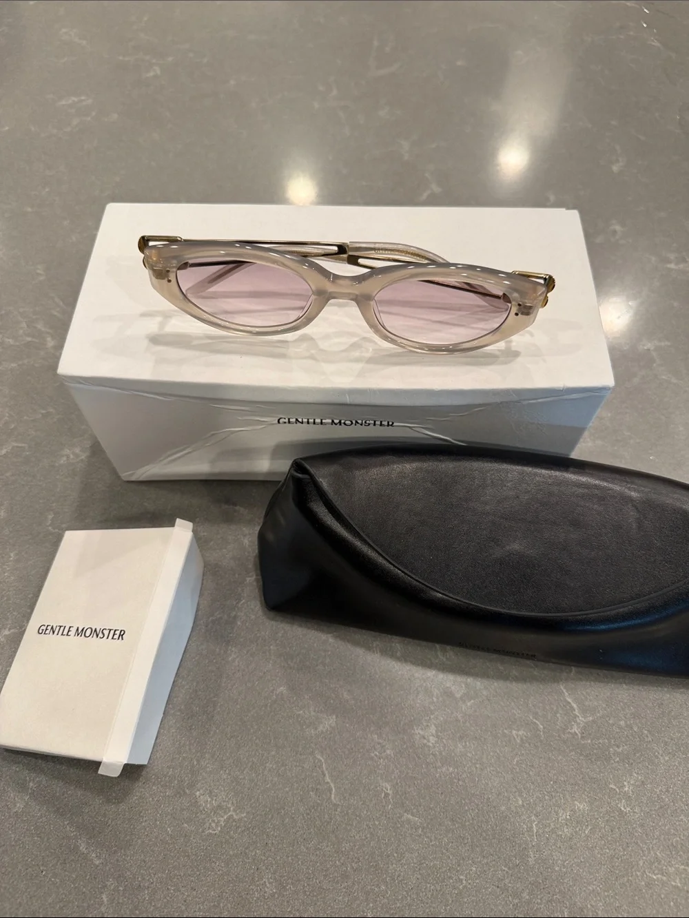 GENTLE MONSTER Clear Frame Sunglasses with Brown Lenses and Black Case